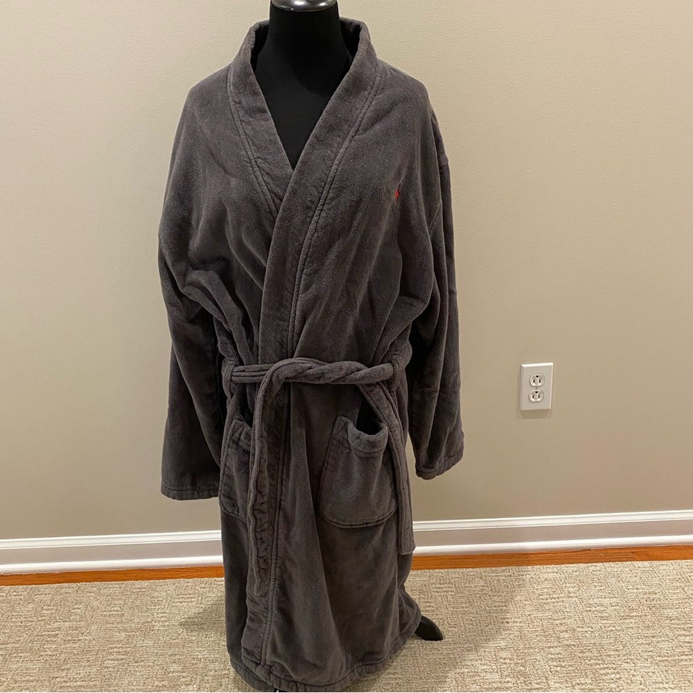 Polo Ralph Lauren Gray Terry Velour kimono style bathrobe EUC size L/XL - Picture 8 of 11